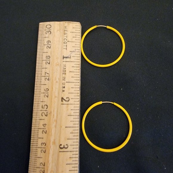 Vintage Yellow Hoop Pierced Earrings - Picture 3 of 4